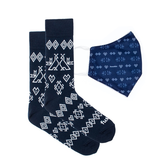 Set Modrotisk Čičmany rouška + ponožky